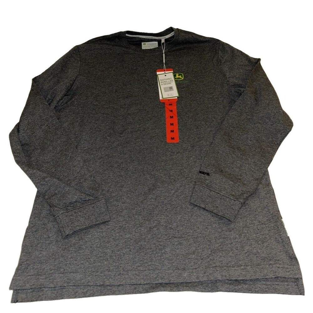 NWT John Deere Men’s M Medium Gray Heathered Long Sleeve Crewneck Tee Shirt